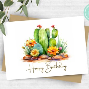 AFDRUKBARE aquarel cactussen verjaardagskaart, Instant Download, grappige cactussen kaart, thuis afdrukken