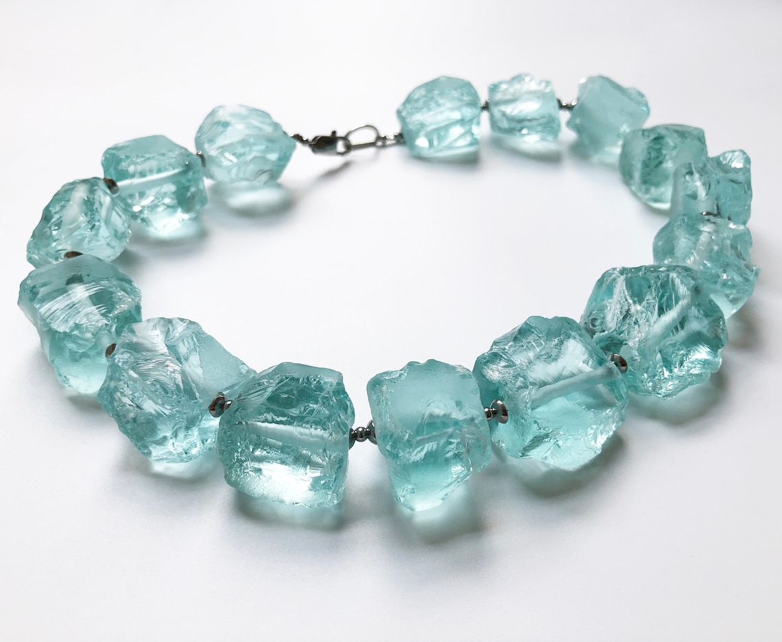 Raw aquamarine chunky necklace for women Statement raw | Etsy