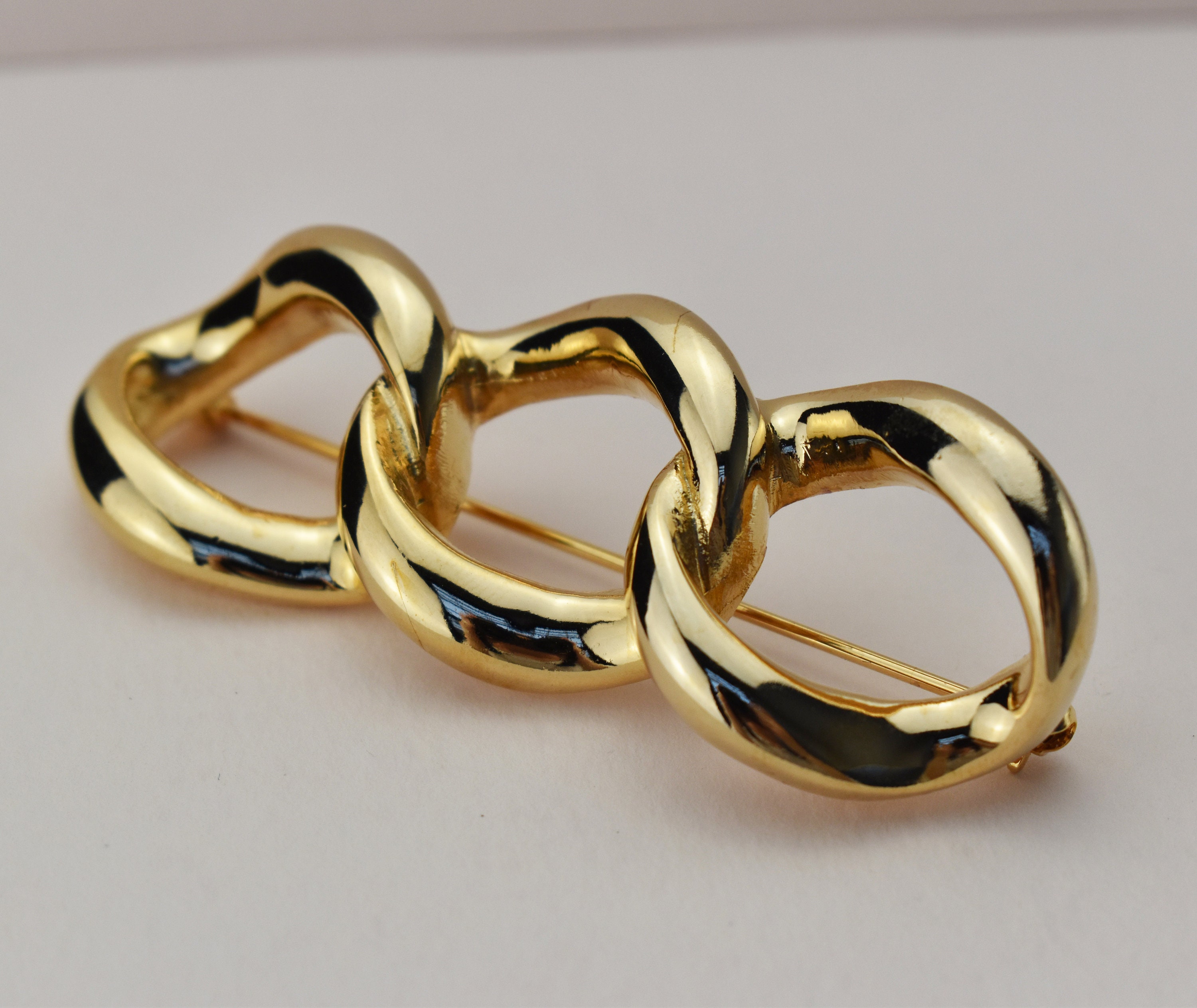 Large gold link chain brooch pin elegant quirky lapel brooch Etsy