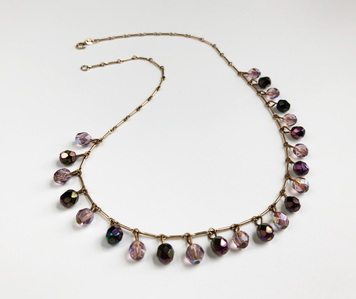 Dangle drop necklace gold purple charm chain necklace Etsy