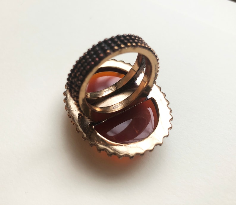 bold wedding anniversary jewelry gifts for women Huge cocktail ring bronze ring with amber glass large orange cabochon ring 8 34 US