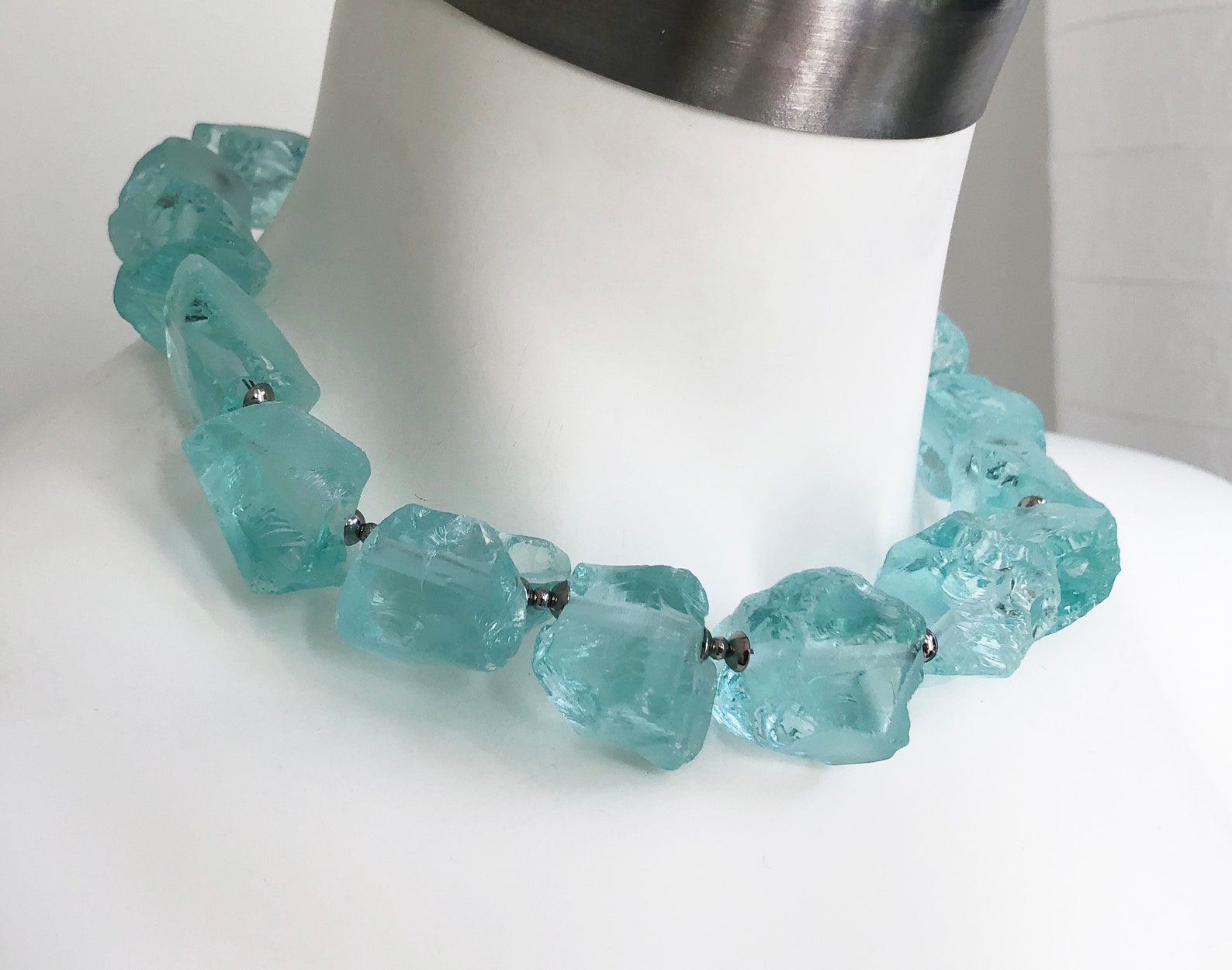 Raw aquamarine chunky necklace for women Statement raw Etsy
