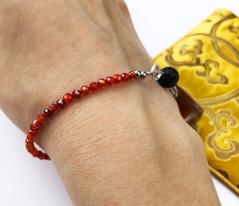 Dainty carnelian bracelet with black lava bead elegant aromatherapy bracelet women essential oil diffuser jewelry quirky stack bracelet