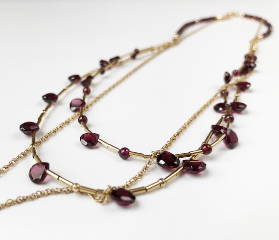 Layered necklace set Garnet tear drop necklace Vic