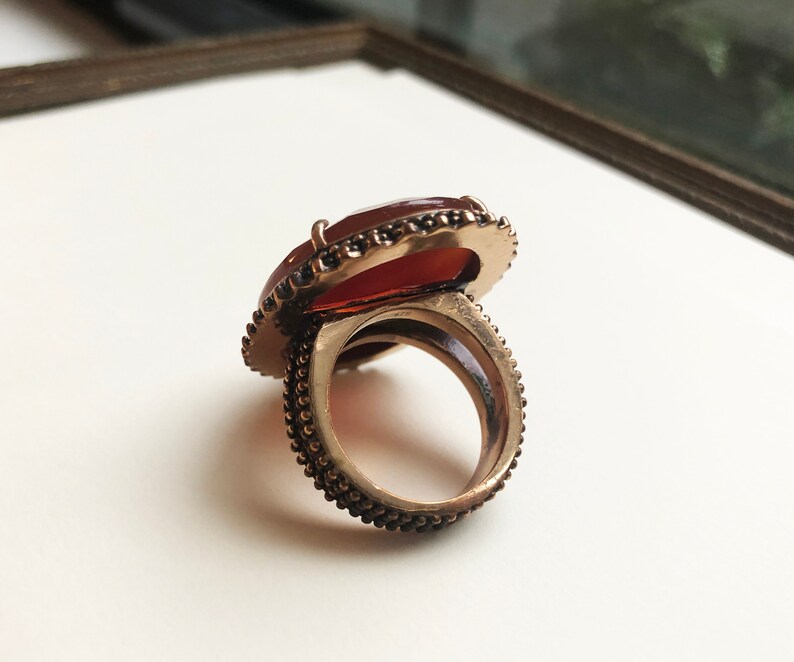 bold wedding anniversary jewelry gifts for women Huge cocktail ring bronze ring with amber glass large orange cabochon ring 8 34 US