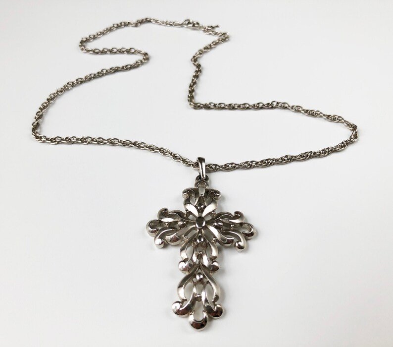 Large silver cross necklace bold quirky pendant necklace for Etsy