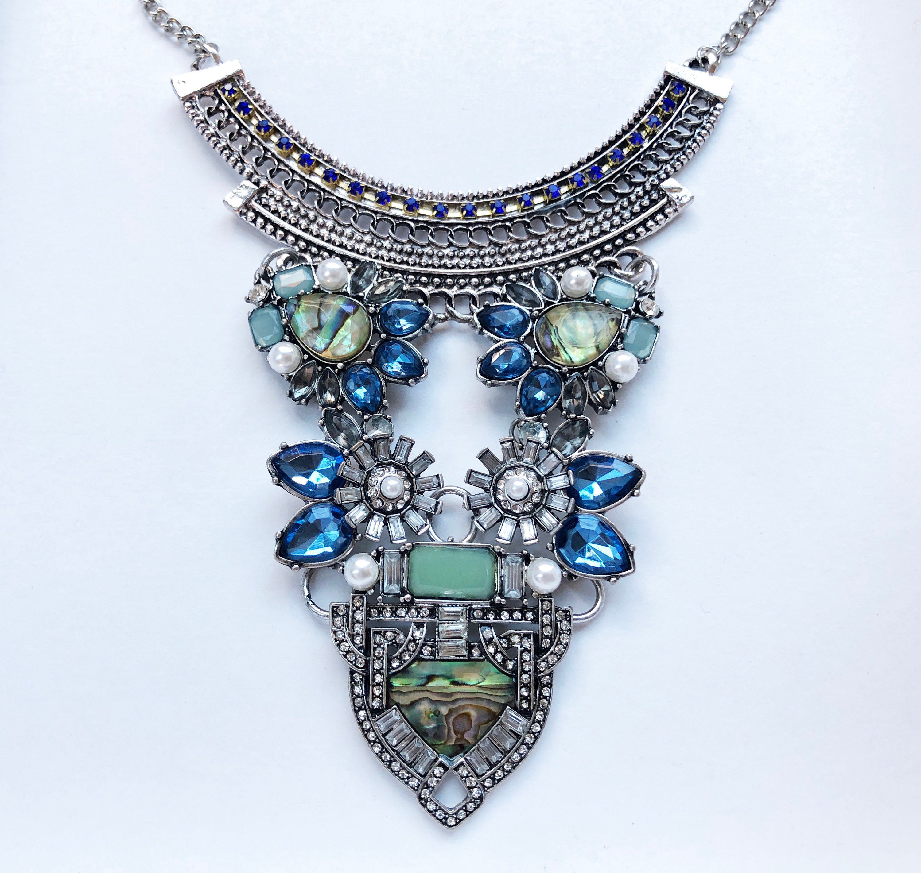 Large quirky rhinestone bib necklace for women statement Etsy