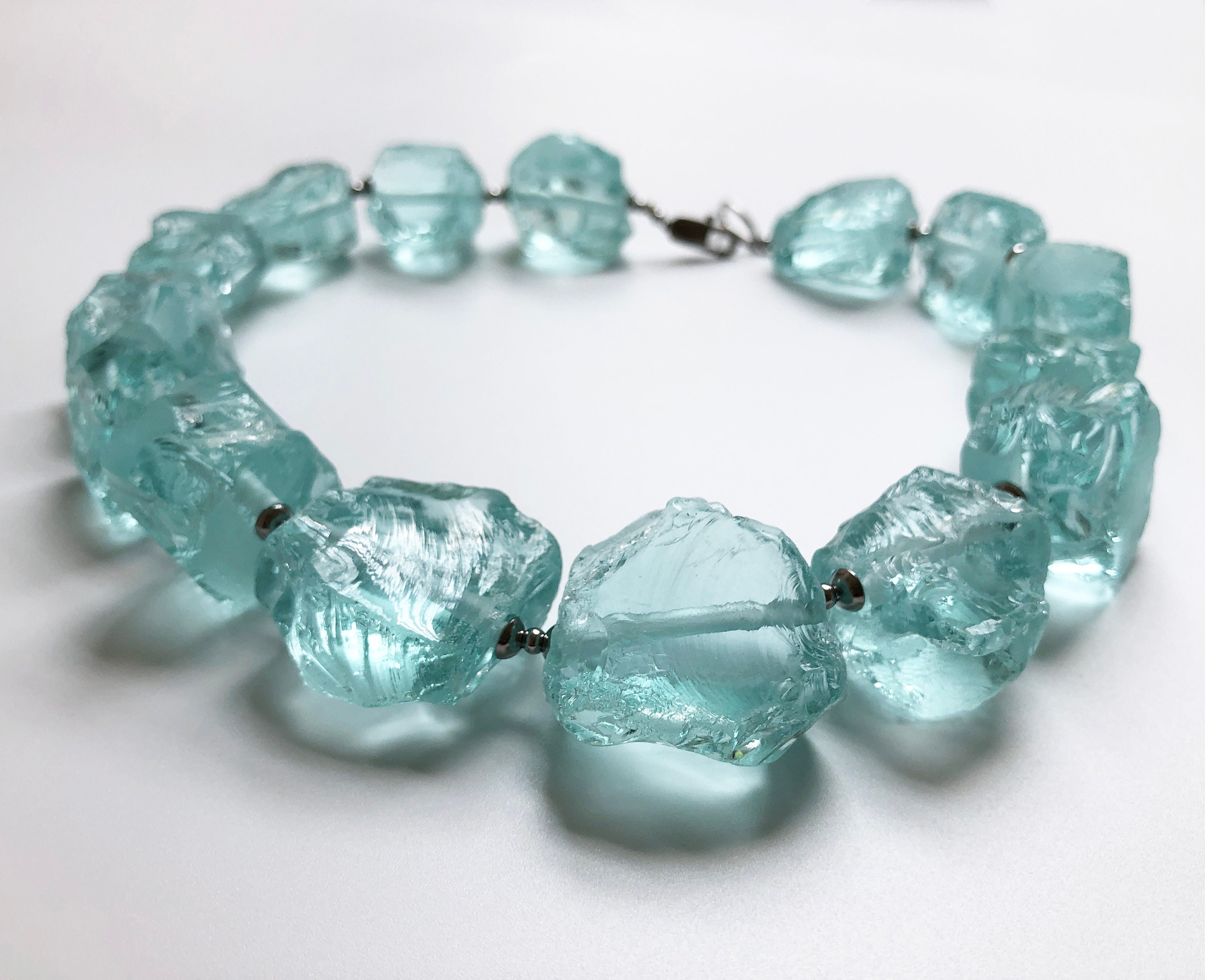 Raw aquamarine chunky necklace for women Statement raw | Etsy