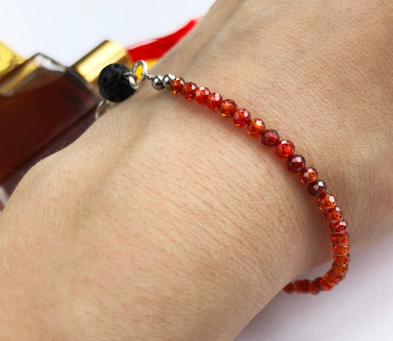 Dainty carnelian bracelet with black lava bead elegant aromatherapy bracelet women essential oil diffuser jewelry quirky stack bracelet