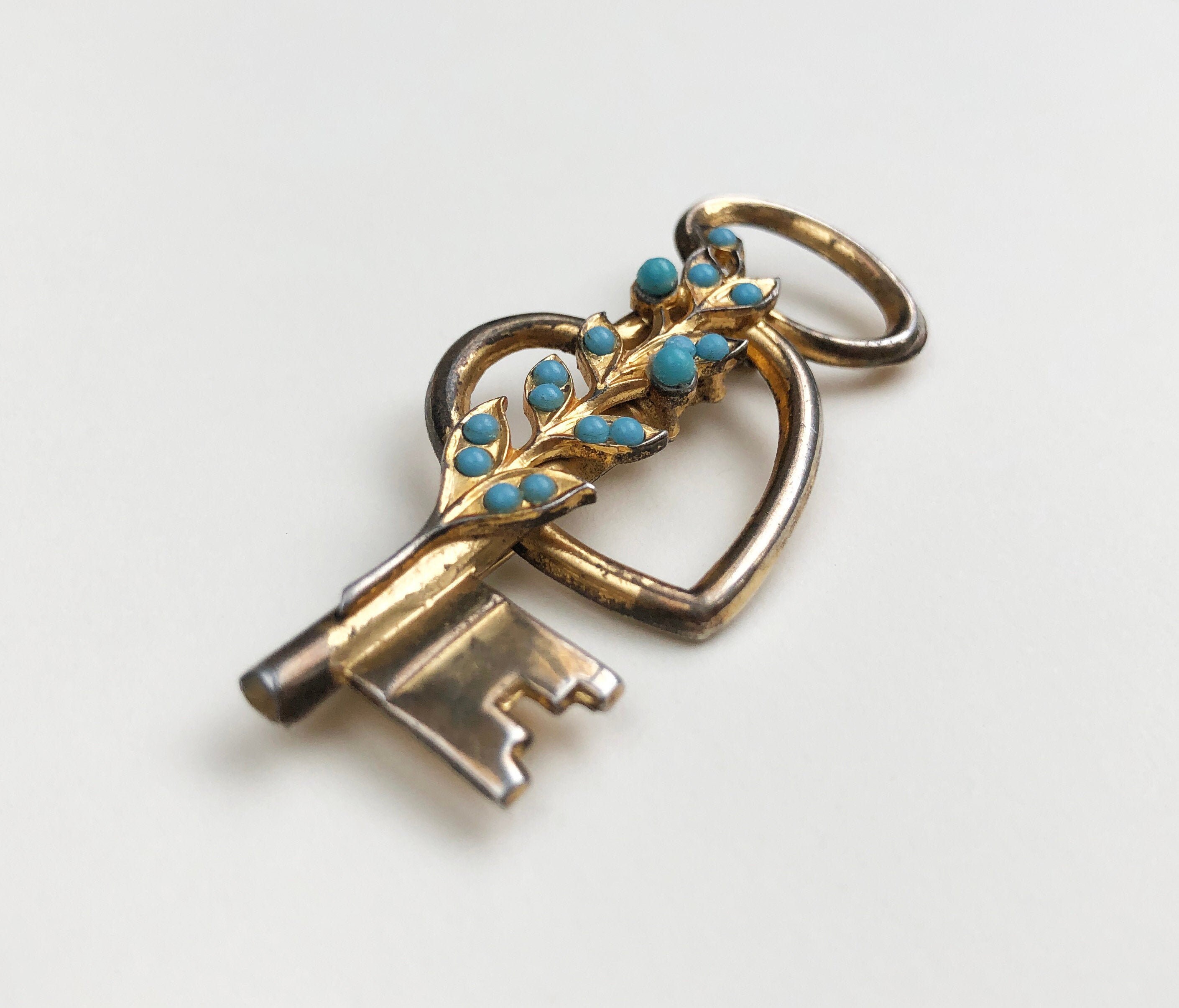 Heart key brooch pin Signed Coro gold tone modern jewelry Etsy