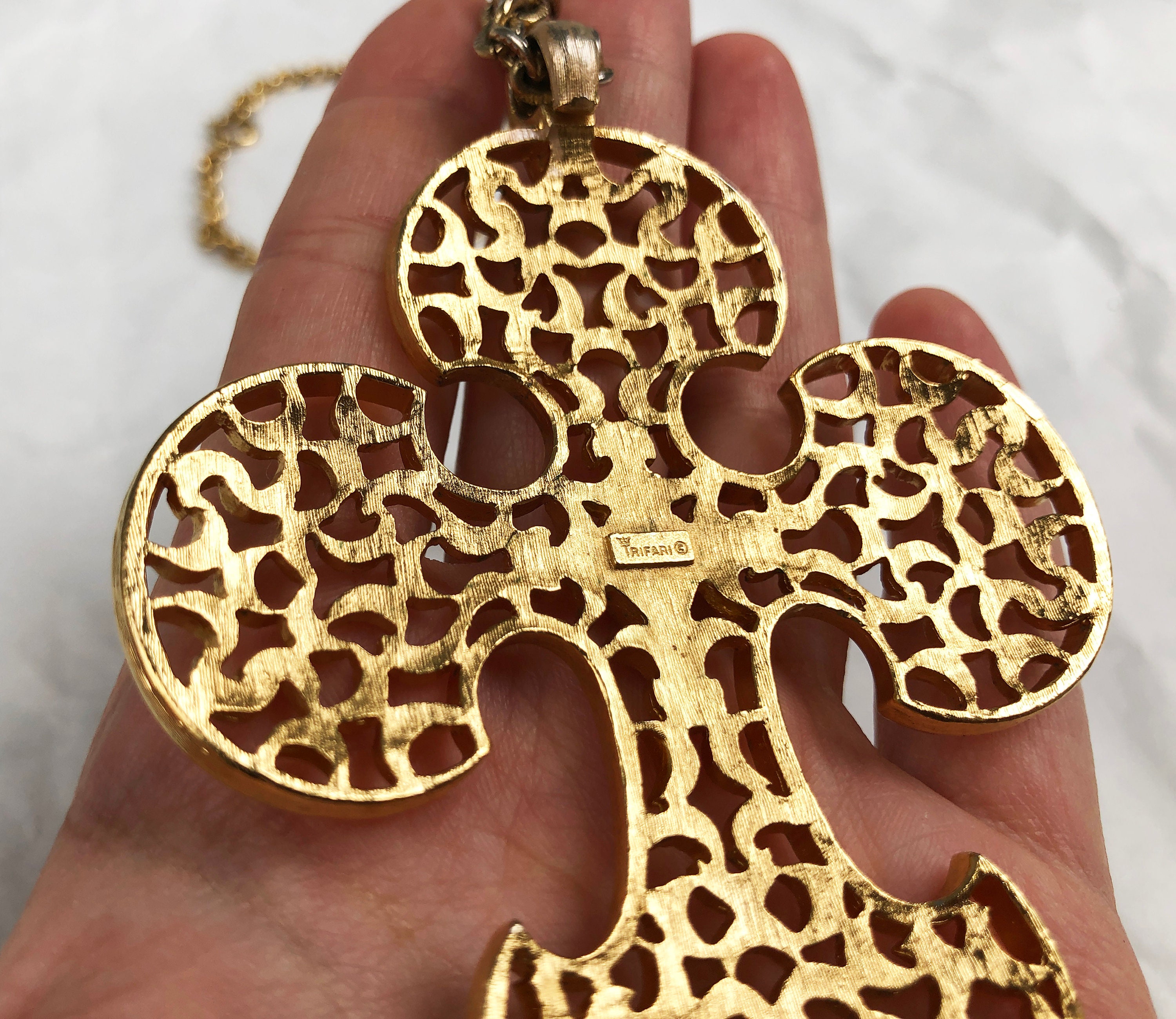 Large gold cross pendant necklace huge bold accent pendant | Etsy