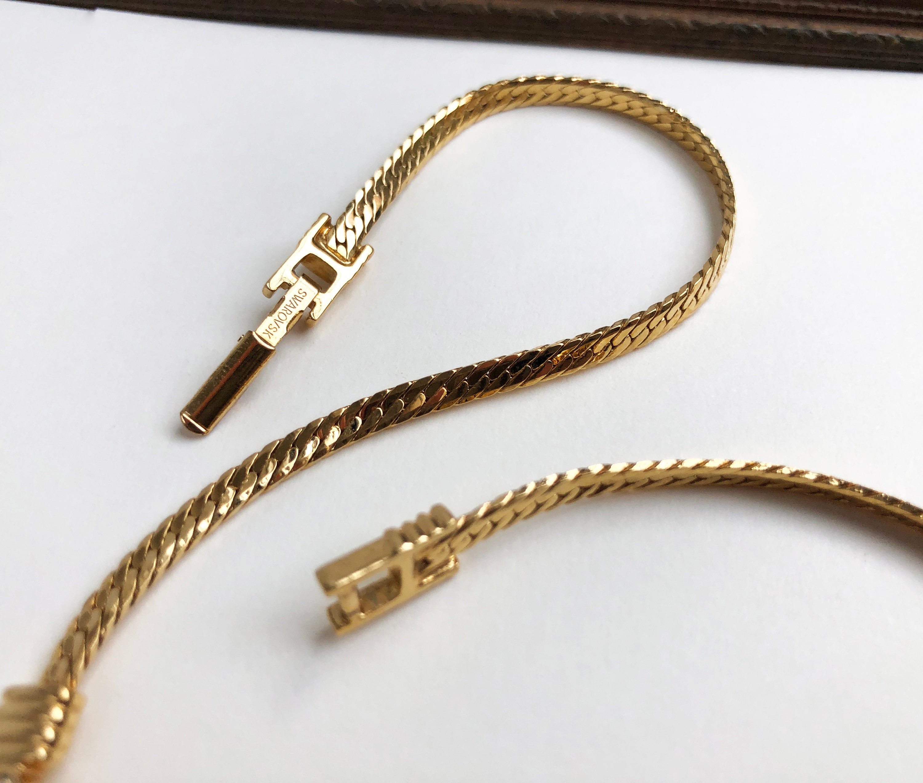 Gold flat snake chain necklace with Swarovski crystal elegant Etsy