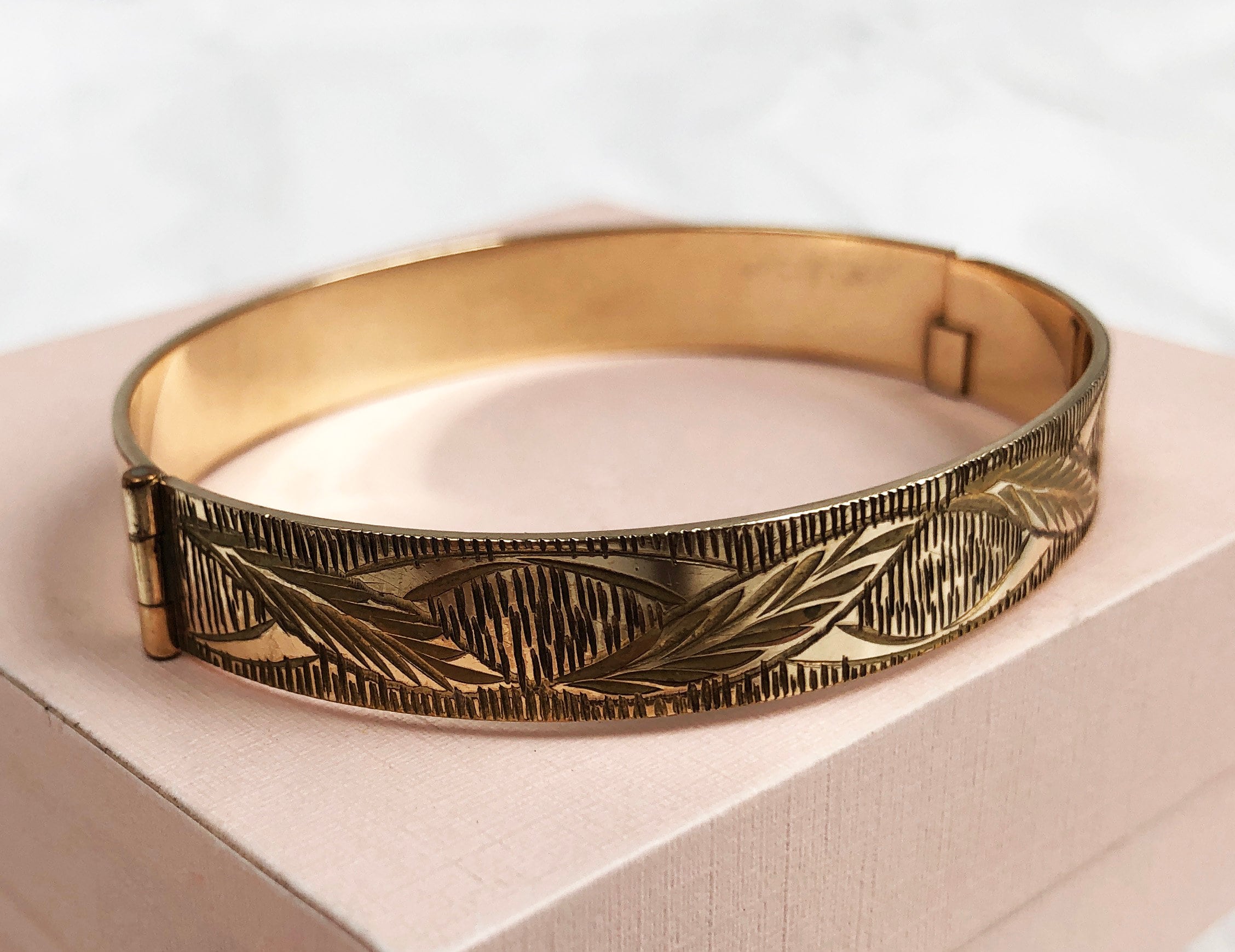 Gold engraved bangle bracelet for women elegant accent stack Etsy