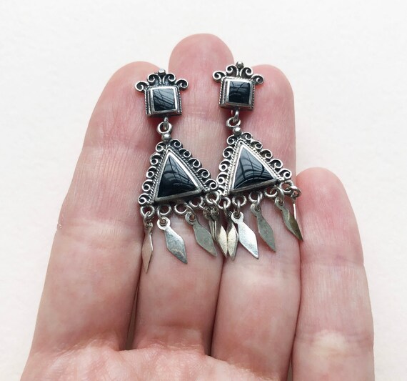 Triangular earrings silver, black onyx earrings da