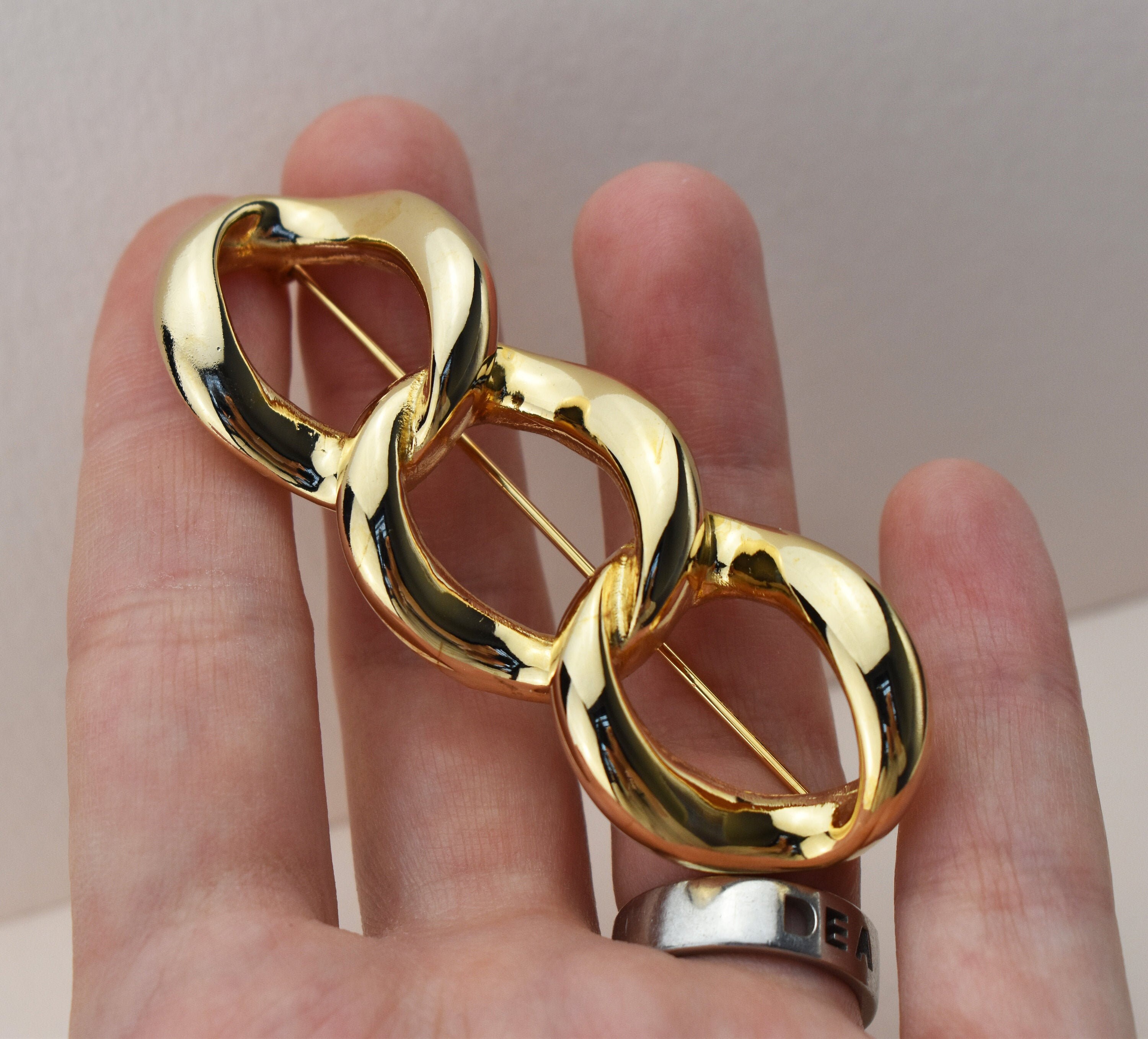 Large gold link chain brooch pin elegant quirky lapel brooch Etsy