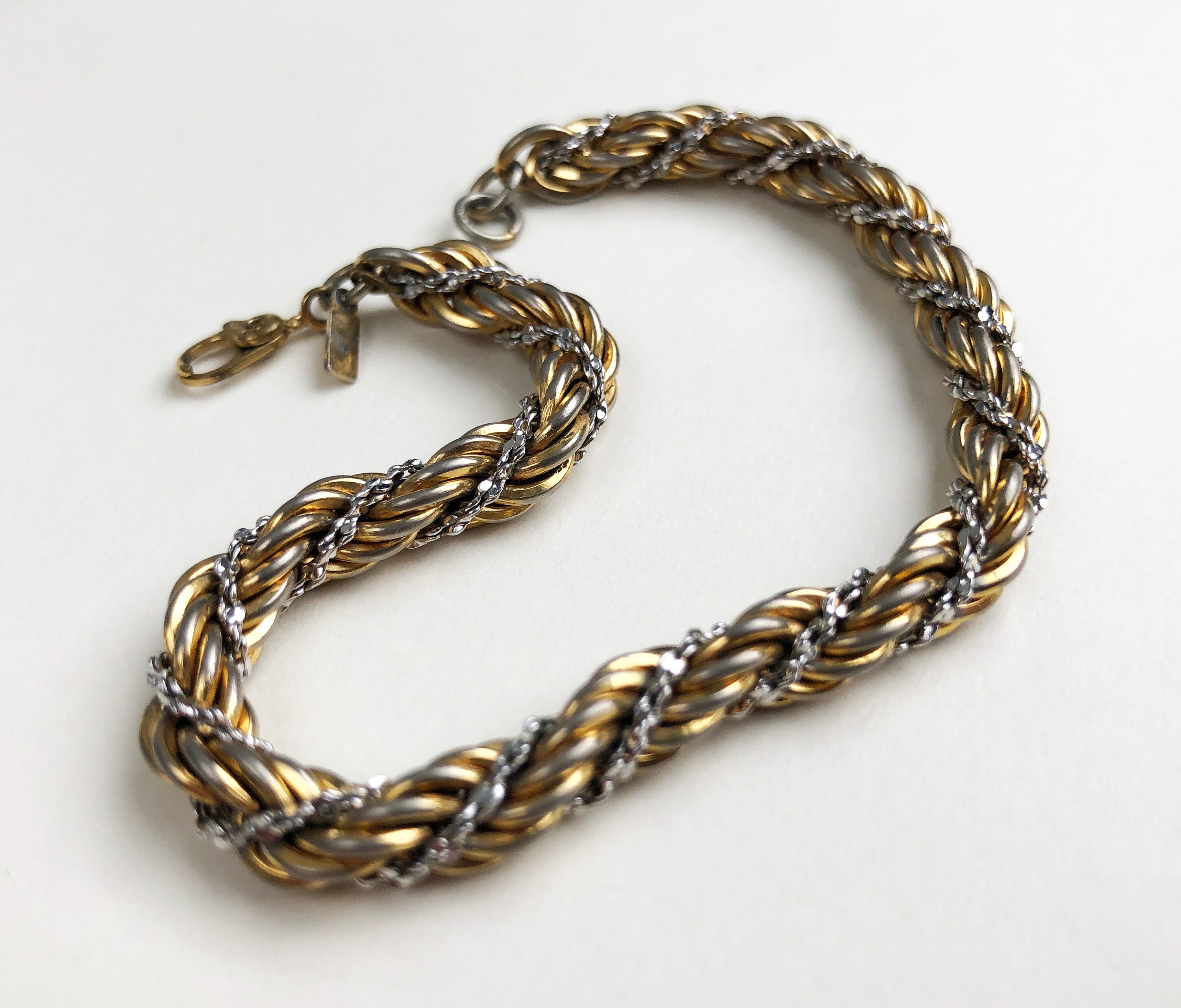 Rope chain bracelet gold tone signed gold & silver Etsy