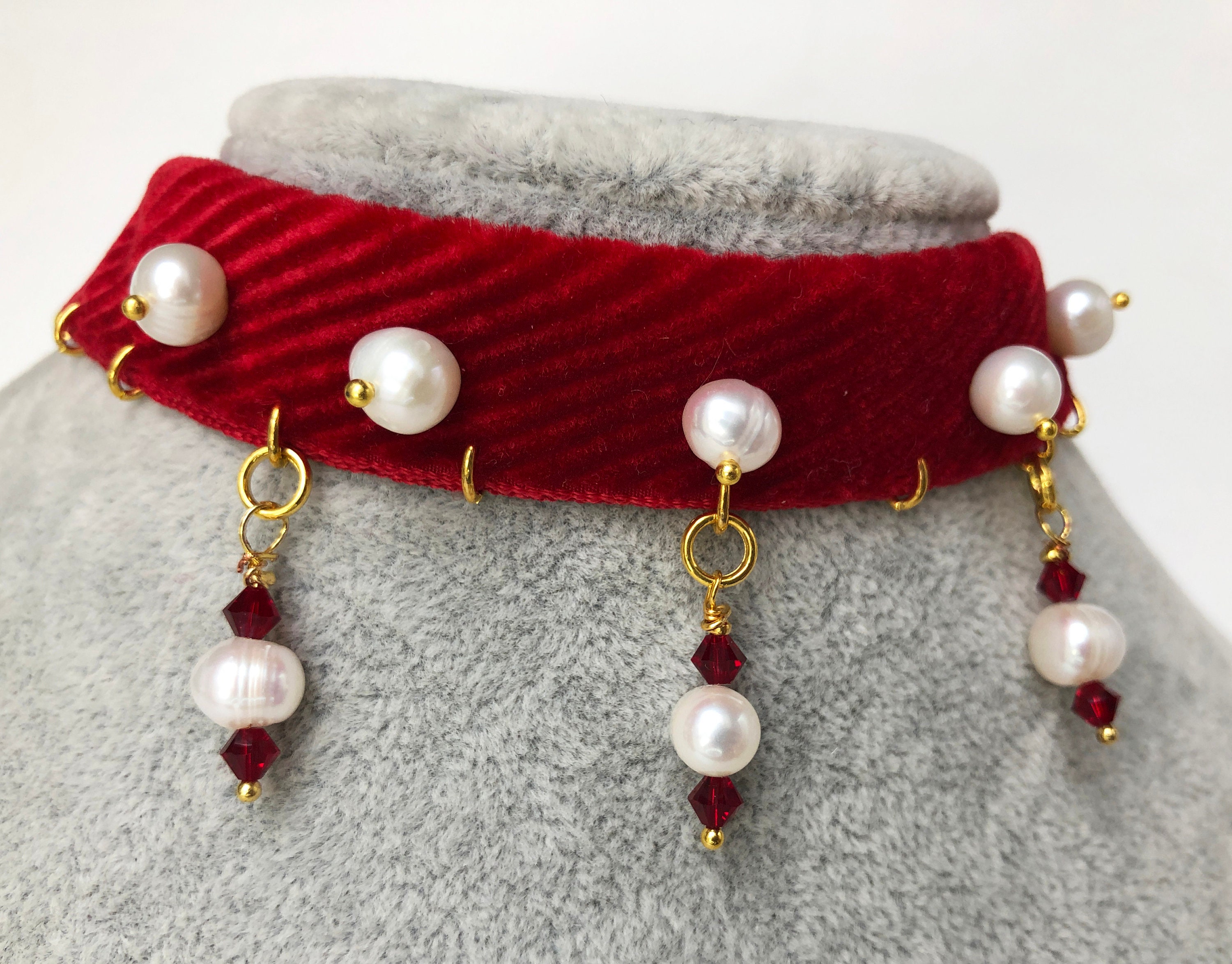 Red lace choker with charm Red velvet choker necklaces for Etsy