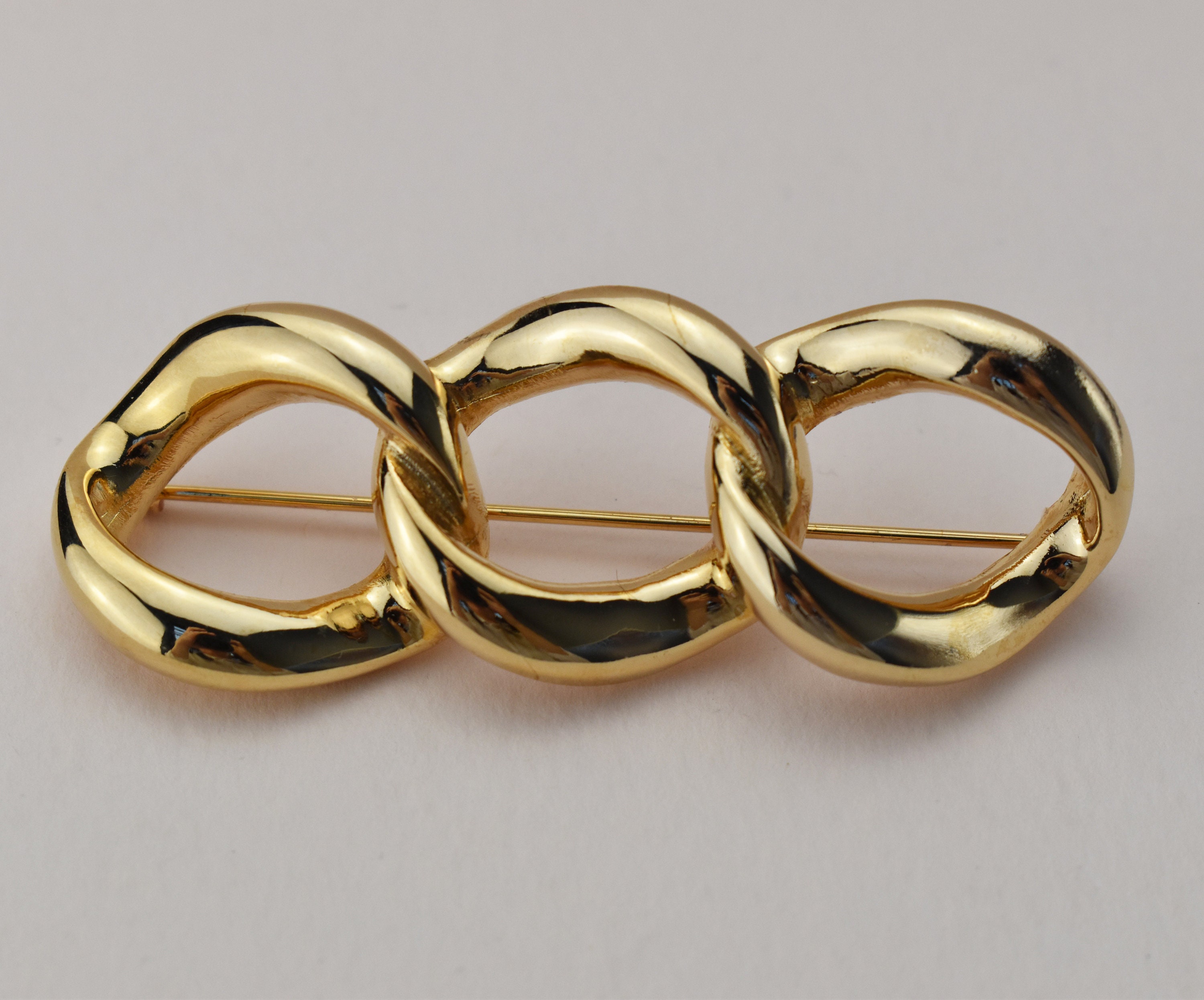 Large gold link chain brooch pin elegant quirky lapel brooch Etsy