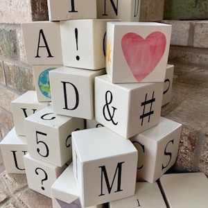 Personalized White Wood Letter Blocks – Complete Alphabet Set | Custom Name & Word Blocks