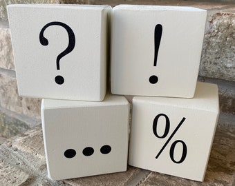 Handcrafted White Wood Punctuation Blocks – Set of 4 | Add-On Symbols for Custom Displays