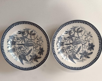 RARO / 2x Villeroy & Boch Mettlach Fasan Teller / Blau Weiß / Vintage Antik