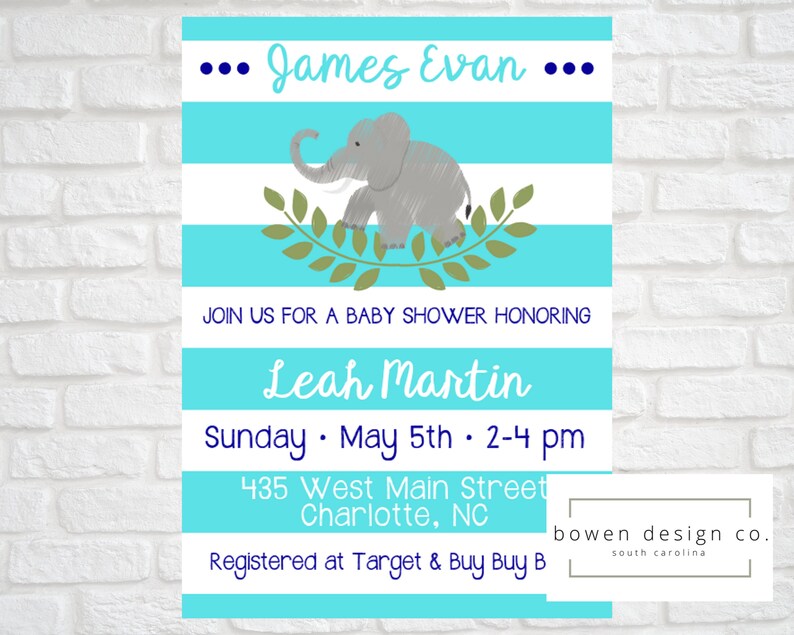 Baby Boy Elephant Shower Invite \u2022 Custom Invitations Printed