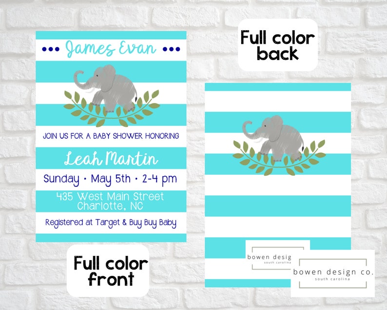 Baby Boy Elephant Shower Invite \u2022 Custom Invitations Printed