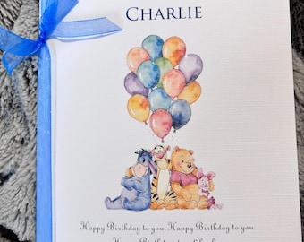 A5 Personalised Winnie the Pooh Balloons Boys 1st Birthday card Son First Birthday Grandson M10