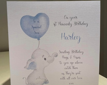 Heavenly Birthday-Son Memorial Heavenly Card- Birthday Remembrance Card-Born Sleeping OBH01