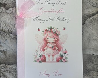 Personalised Berry Sweet Fairy  Birthday Card Size A5 - For any age or any relation F113