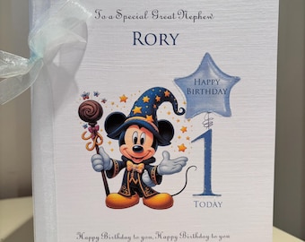 A5 Personalised Magical Mickey Mouse Boys 1st Birthday card Son 1st Birthday Grandson - Nephew -  Great Grandson - Godson M08