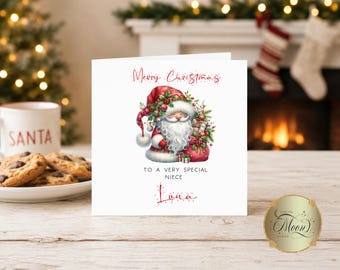 Personalised Christmas Santa Gnome Presents Card- Daughter-Granddaughter-Niece-Sister-Goddaughter-Friend-XM126
