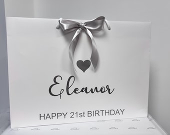 Girls Personalised 21st Birthday Silver Gift Bag 18th gift any age