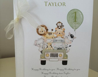 Personalised 1st Green Jungle Themed 1st  Birthday Card Size A5- Son 1st Birthday Grandson - Nephew -  Great Grandson - Godson M03