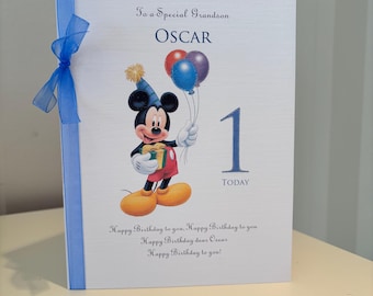 A5 Personalised  Mickey Mouse Boys Birthday card Son Any Age Birthday Grandson - Nephew -  Great Grandson - Great Nephew M11