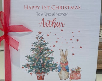Personalised  1st Christmas Card - 1st Christmas Card- Baby's 1st Christmas Card -Son Grandson Nephew - Cousin XM02