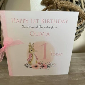 Girls 1st Birthday Pink Rabbit Personalised Card-Daughter-Niece-Granddaughter-Sister