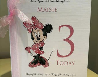 Large Personalised Minnie in Pink Dress Birthday Card Size A5 - Any age or relation Daughter Granddaughter Niece Goddaughter F03