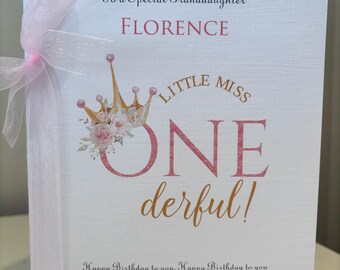 A5 Personalised Little Miss Onederful 1st Birthday Card - Daughter Granddaughter Niece Goddaughter Great Niece Great Granddaughter F108