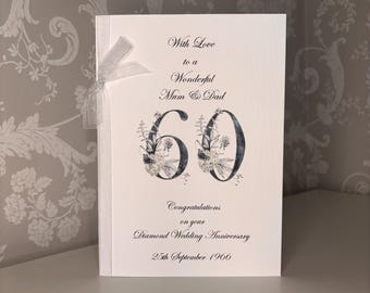 60th Wedding Anniversary Card Mum & Dad - Nan  Grandad Grandparents Couple Friends Size A5