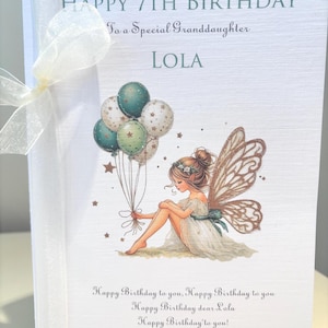 Personalised A5 Girls Birthday Card Fairy Holding Balloons  Daughter Granddaughter Niece Goddaughter Great Niece Great Granddaughter F46