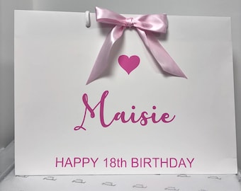 Girls Personalised Birthday Gift Bag Pale Pink Satin Ribbon 21st Birthday Gift Bag