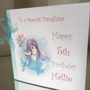 Personalised Mermaid & Dolphin Birthday Card Any Relation or Any Age 3rd 4th 5th 6th Birthday Daughter Granddaughter Niece great Niece FS43
