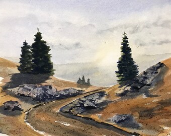 Around the Bend Original Watercolor Painting: wall decor gift idea personal office art birthday gift house warming gift WestokArt