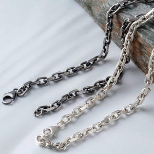 Oxidized Sterling Silver Cable Chain Necklace, Anchor Chain
