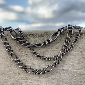 Oxidized Silver Chains, 925 Silver Chain Necklace For Men, Figaro Chain