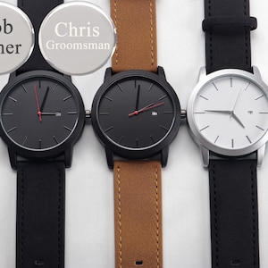 Engraved Leather Watch Mens, Personalized Wedding Watches for Groomsman, Best Man Proposal, Groom Gift, Ring Bearer Watch, Groomsmen Gifts