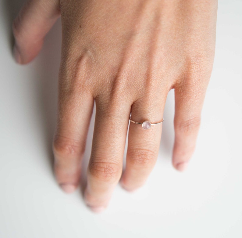 Chalcedony Ring. Sterling Silver. Stackable. Rosecut Cabochon. image 1