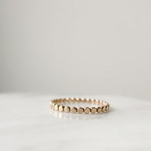 14k Gold Filled Flat Beaded Ring. Hammered Gold Filled Ring. Stackable Ring.