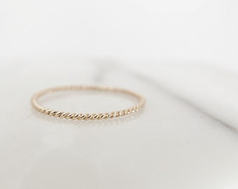 Dainty 14K Gold Filled Twist Ring: Stackable 1mm Band
